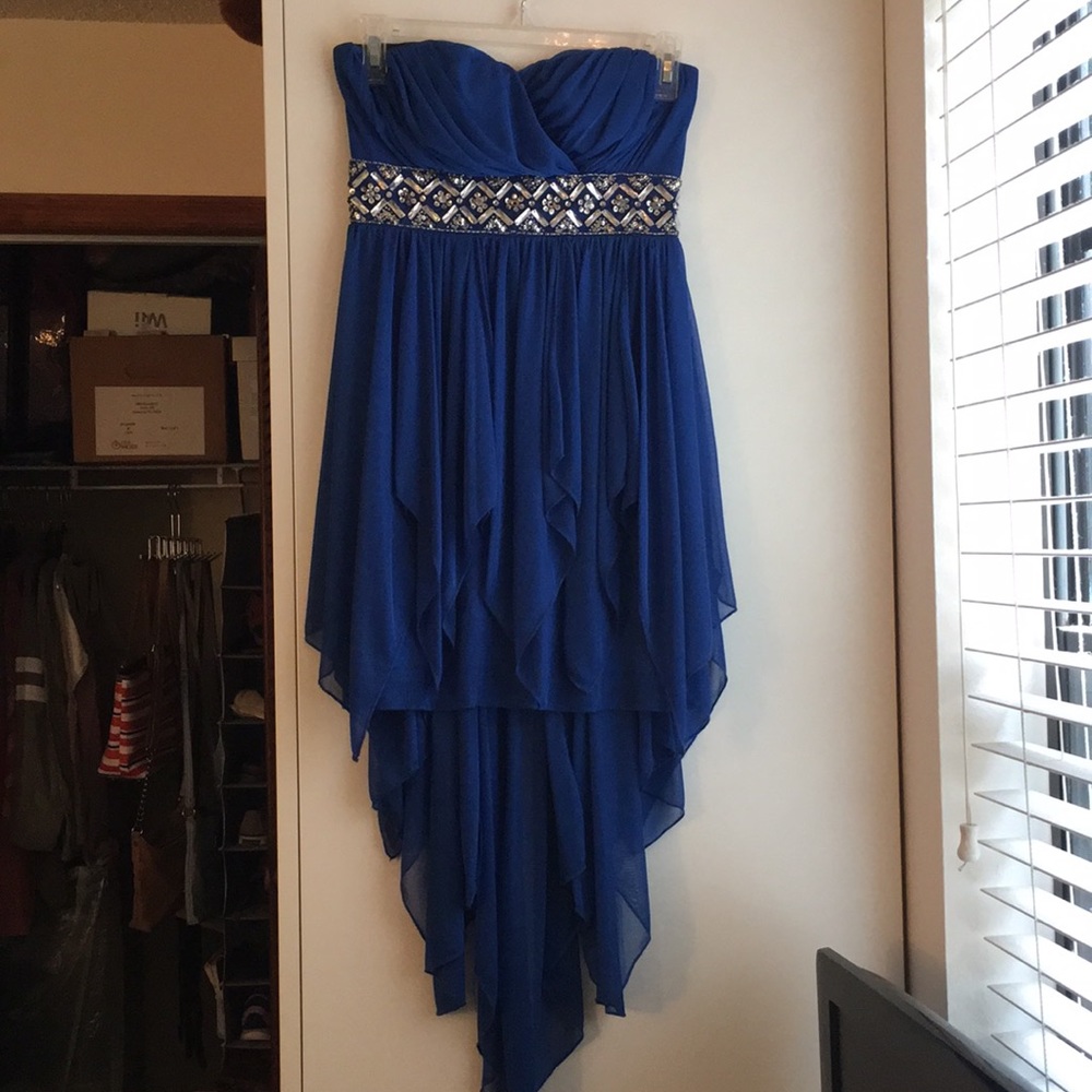 Blue strapless high low formal dress